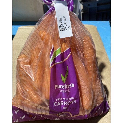 PUREFRESH ORGANIC CARROTS 1 KG Bag - GROWN IN WOODLANDS, SOUTHLAND